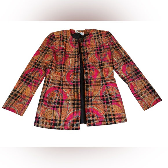 Vintage 100% silk, orange and pink, paisley blazer, size 8 - Picture 3 of 5